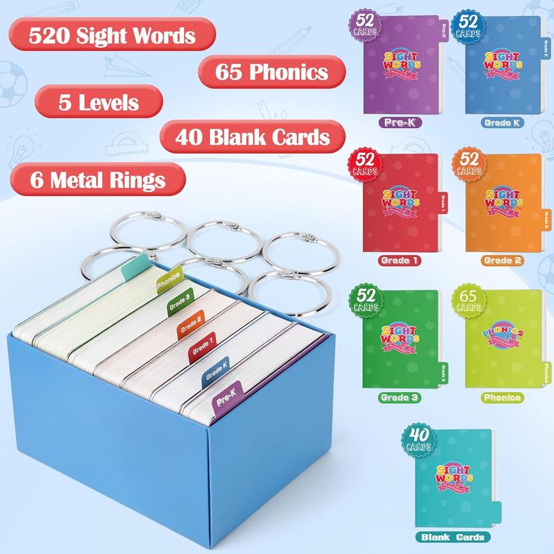 DetoxViva ReadRight Flash Cards 520 Sight Words + Phonics | Pre-K to 3rd Grade