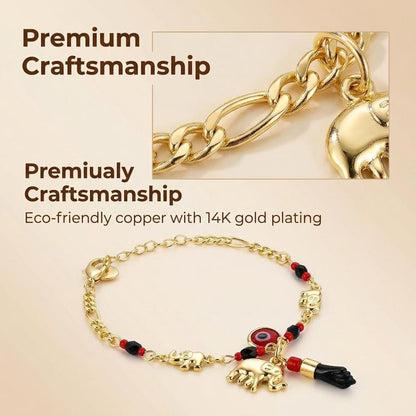 Trendytry 14K Real Gold Plated Elephant Evil Eye Bracelet Jewelry Adjustable Hypoallergenic Bohemian Style Bracelet for Women