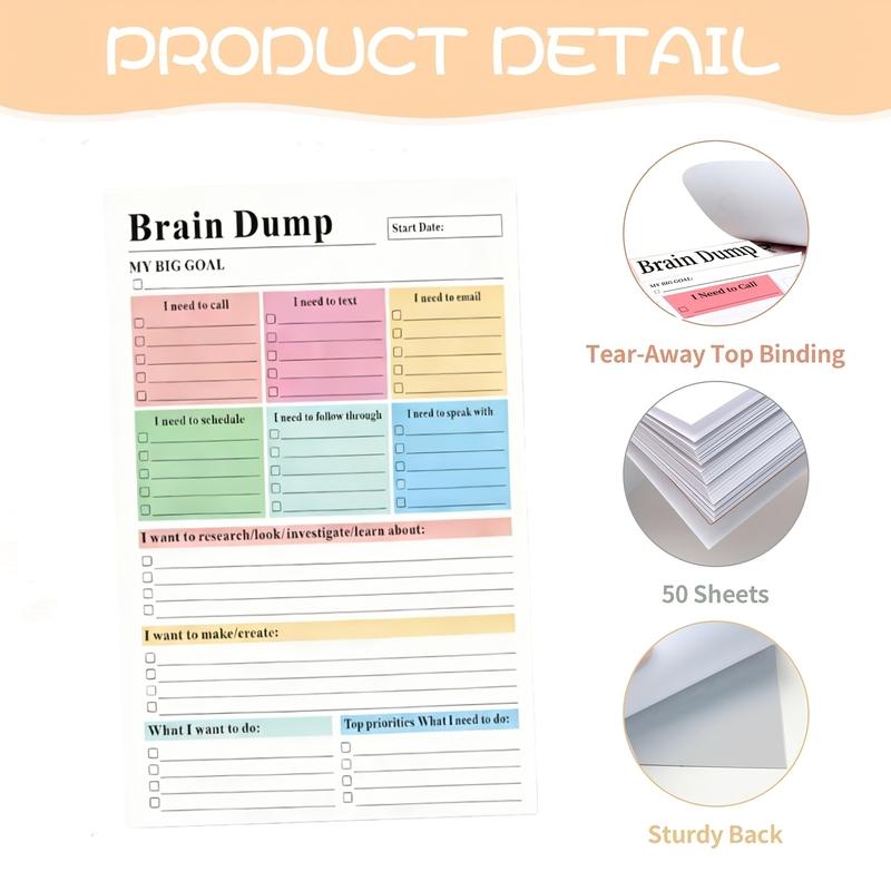 ADHD Brain Dump Planner Notepad, 50 Tear-Off Sheets 8.5 x 6.5\", Multi-Section Daily Organizer for Work & Personal To-Do Lists, Priorities & Schedules, Focus Workbook Perfect Holiday Gift, Research