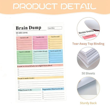 ADHD Brain Dump Planner Notepad, 50 Tear-Off Sheets 8.5 x 6.5\", Multi-Section Daily Organizer for Work & Personal To-Do Lists, Priorities & Schedules, Focus Workbook Perfect Holiday Gift, Research