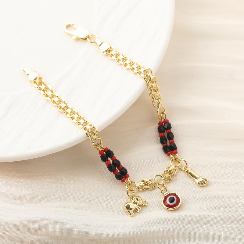 Trendytry 14K Real Gold Plated Elephant Evil Eye Bracelet Jewelry Adjustable Hypoallergenic Bohemian Style Bracelet for Women