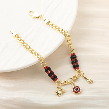 Trendytry 14K Real Gold Plated Elephant Evil Eye Bracelet Jewelry Adjustable Hypoallergenic Bohemian Style Bracelet for Women