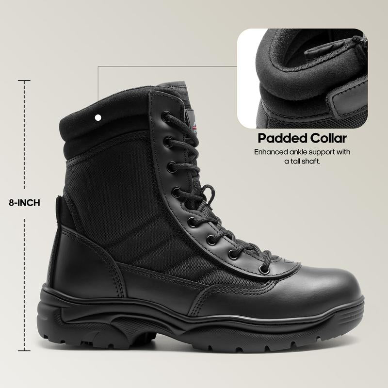 【fathersday】NORTIV 8 TROOPER Men's Military Tactical Boots - Breathable Soft Leather Round Toe Black Boots for Men Work Boots for Men Walking Shoes Boy Footwear Closed Workboots Bota Sand tiktokshopspringglowup,summerwins,father'sdaygifts