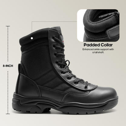 【fathersday】NORTIV 8 TROOPER Men's Military Tactical Boots - Breathable Soft Leather Round Toe Black Boots for Men Work Boots for Men Walking Shoes Boy Footwear Closed Workboots Bota Sand tiktokshopspringglowup,summerwins,father'sdaygifts