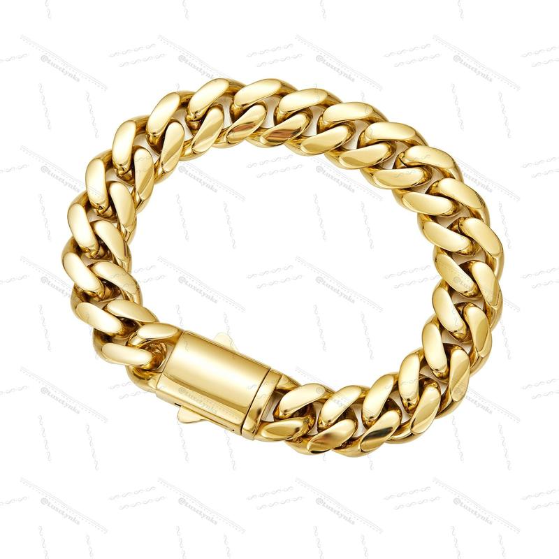 14K gold-plated Cuban necklace or bracelet | The latest electroplating gold-plating process for rust prevention| Miami hip-hop style fashion items| The best gift for men and women| Couples' style| 6mm/8mm/10mm/12mm/14mm