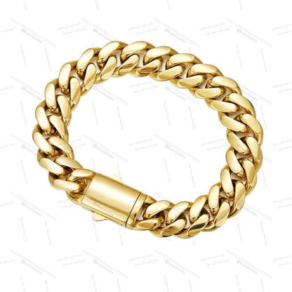 14K gold-plated Cuban necklace or bracelet | The latest electroplating gold-plating process for rust prevention| Miami hip-hop style fashion items| The best gift for men and women| Couples' style| 6mm/8mm/10mm/12mm/14mm