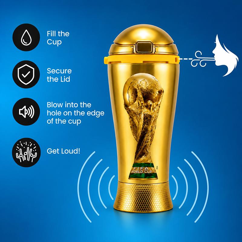 Official 2026 FIFA World Cup Blow Horn Cup | Cheer & 19oz Sip 2-in-1 Reusable Water Bottle with Built-In Horn for Sports Games rowdy cup Tailgates  Parties & Events Fantasy Football Championship SummerWins summerwins