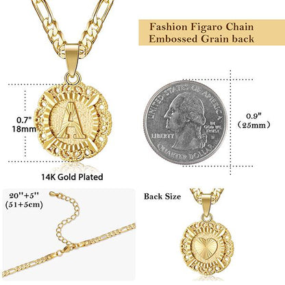 KissYan 14K Yellow Gold Plated Initial Necklace with Round Letter Pendant, Capital Monogram Alphabets A-Z, Unisex Casual Accessory