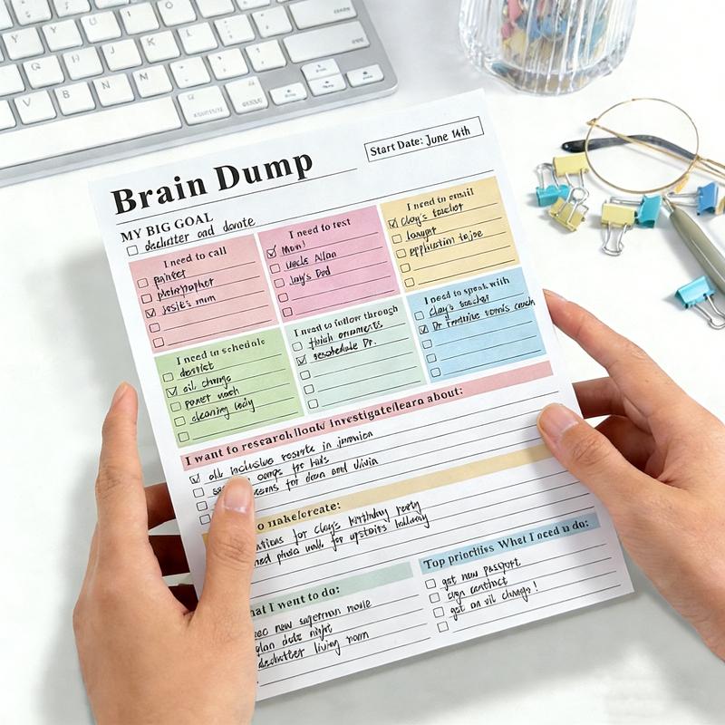 ADHD Brain Dump Planner Notepad, 50 Tear-Off Sheets 8.5 x 6.5\", Multi-Section Daily Organizer for Work & Personal To-Do Lists, Priorities & Schedules, Focus Workbook Perfect Holiday Gift, Research