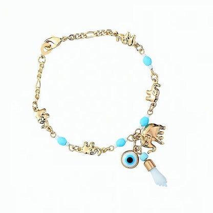 Trendytry 14K Real Gold Plated Elephant Evil Eye Bracelet Jewelry Adjustable Hypoallergenic Bohemian Style Bracelet for Women