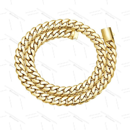 14K gold-plated Cuban necklace or bracelet | The latest electroplating gold-plating process for rust prevention| Miami hip-hop style fashion items| The best gift for men and women| Couples' style| 6mm/8mm/10mm/12mm/14mm