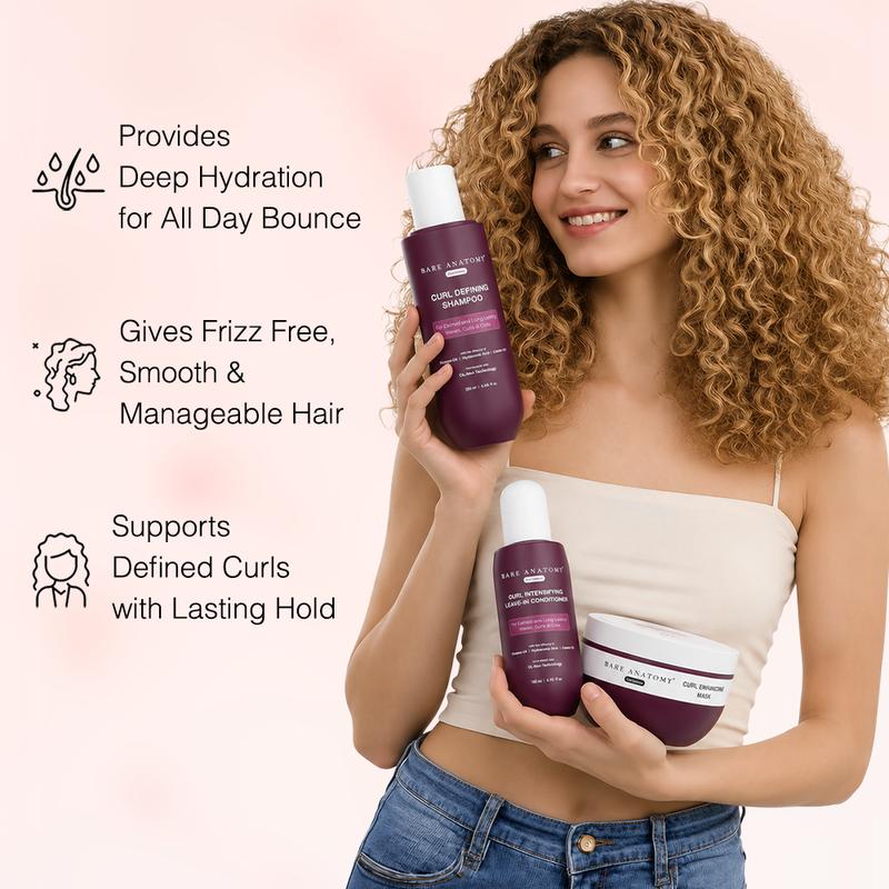 Curl Defining Shampoo (250ml) + Curl Intensifying Leave-In Conditioner (140ml) with Coconut Oil & Hyaluronic Acid+Curl Enhancing Hair Mask (250gm)