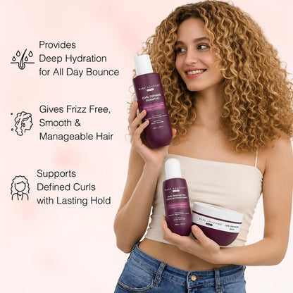 Curl Defining Shampoo (250ml) + Curl Intensifying Leave-In Conditioner (140ml) with Coconut Oil & Hyaluronic Acid+Curl Enhancing Hair Mask (250gm)