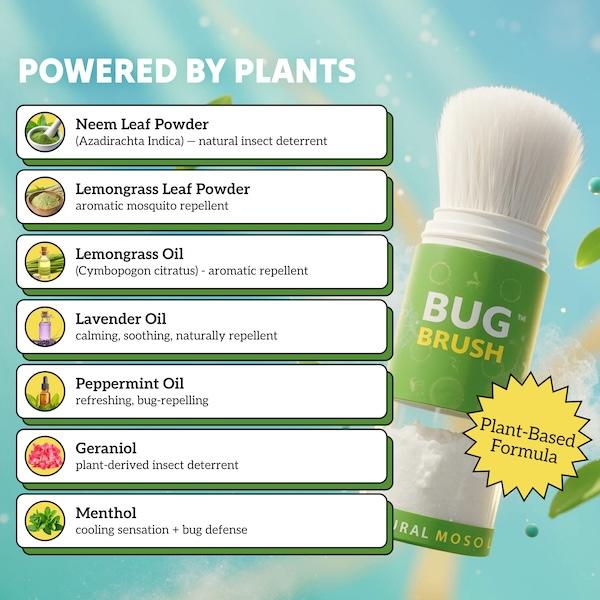 Bug Brush by Sol Brush, DEET-Free Mosquito Repellent Powder, Plant-Based Brush-On