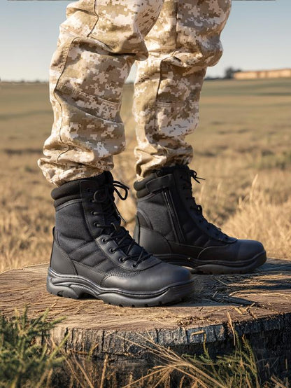 【fathersday】NORTIV 8 TROOPER Men's Military Tactical Boots - Breathable Soft Leather Round Toe Black Boots for Men Work Boots for Men Walking Shoes Boy Footwear Closed Workboots Bota Sand tiktokshopspringglowup,summerwins,father'sdaygifts