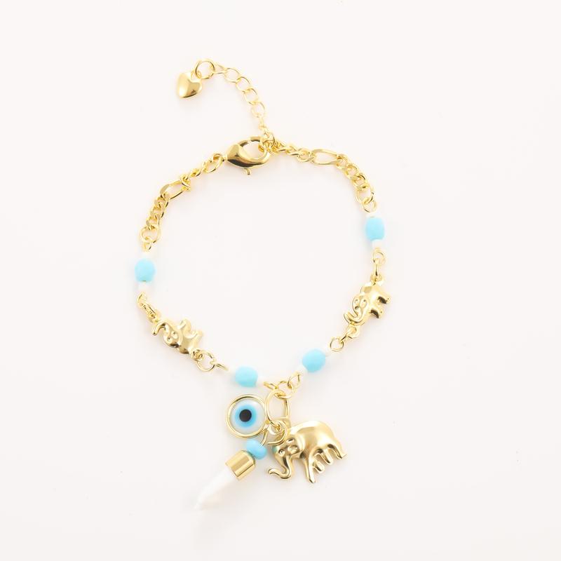 Trendytry 14K Real Gold Plated Elephant Evil Eye Bracelet Jewelry Adjustable Hypoallergenic Bohemian Style Bracelet for Women