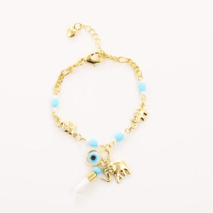 Trendytry 14K Real Gold Plated Elephant Evil Eye Bracelet Jewelry Adjustable Hypoallergenic Bohemian Style Bracelet for Women