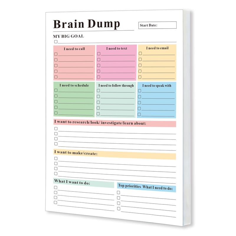 ADHD Brain Dump Planner Notepad, 50 Tear-Off Sheets 8.5 x 6.5\", Multi-Section Daily Organizer for Work & Personal To-Do Lists, Priorities & Schedules, Focus Workbook Perfect Holiday Gift, Research