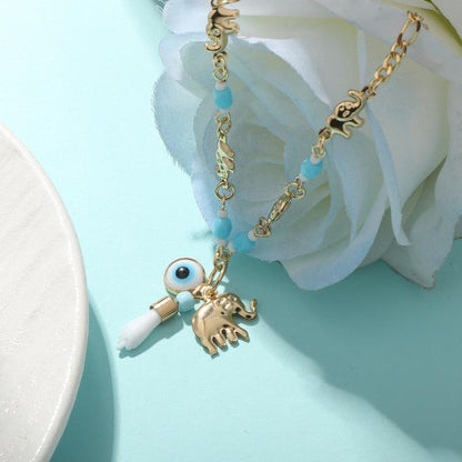 Trendytry 14K Real Gold Plated Elephant Evil Eye Bracelet Jewelry Adjustable Hypoallergenic Bohemian Style Bracelet for Women