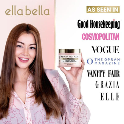 ELLA BELLA Keratin Hair Mask – Deep Conditioning Hair Treatment & Hair Repair Mask for Dry, Damaged, Curly, and Color-Treated Hair – Hydrating Deep Conditioner for Softness, Shine & Growth