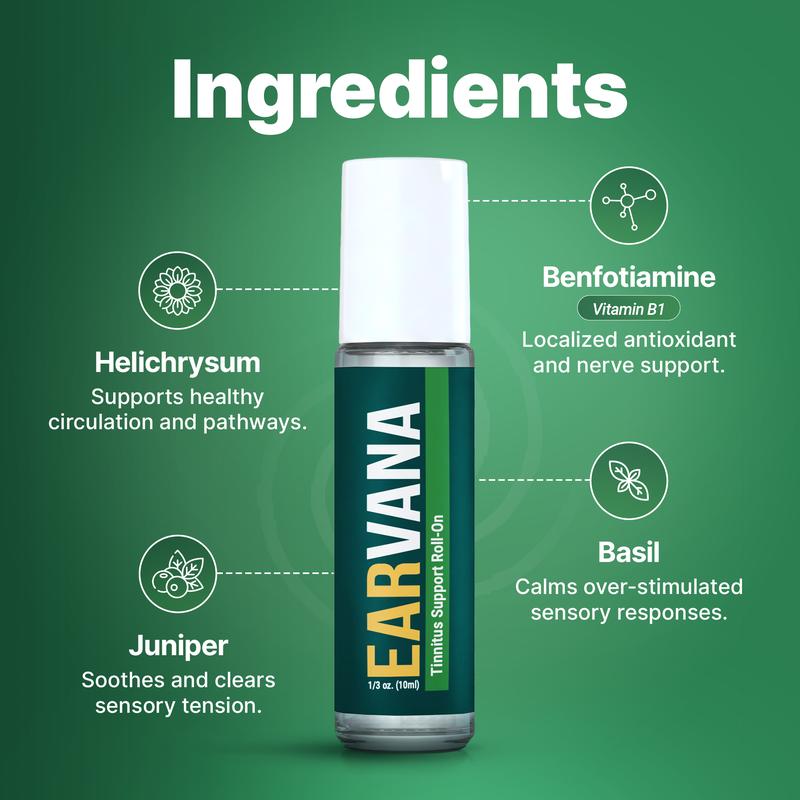 Earvana Sensory Support Roll-On – A Soothing Botanical Roll-On for Daily Ear Comfort & Relaxation– With Benfotiamine & Essential Oils