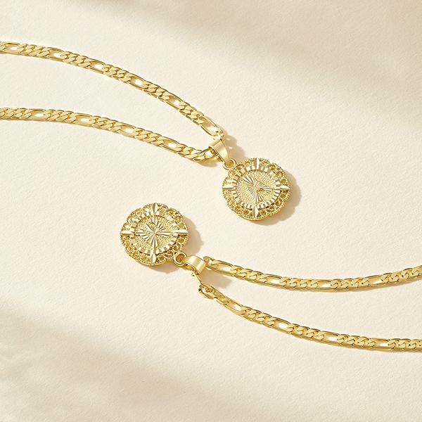 KissYan 14K Yellow Gold Plated Initial Necklace with Round Letter Pendant, Capital Monogram Alphabets A-Z, Unisex Casual Accessory