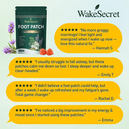 WakeSecret Natural Foot Patch – Promote Relaxation, De-Stress & Sleep Support | Overnight Herbal Foot Detox Patch with Warming Care to Soothe, Refresh & Rebalance Feet – Ashwagandha, Lavender, Magnesium, GABA, Valerian Root