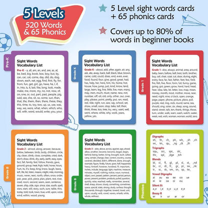 DetoxViva ReadRight Flash Cards 520 Sight Words + Phonics | Pre-K to 3rd Grade