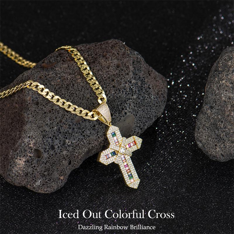 Holylegend 14K Real Gold-Plated Christian Cross Necklace for Men - Advanced Nanotech Tarnish-Free Cuban Link, Figaro, Rope Miami Chains with Jesus Crucifix Pendant, 24in Daily Wear Jewelry Accessory Gift,Father's Day Gift