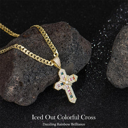 Holylegend 14K Real Gold-Plated Christian Cross Necklace for Men - Advanced Nanotech Tarnish-Free Cuban Link, Figaro, Rope Miami Chains with Jesus Crucifix Pendant, 24in Daily Wear Jewelry Accessory Gift,Father's Day Gift