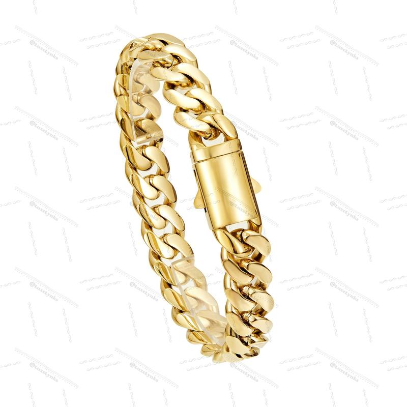 14K gold-plated Cuban necklace or bracelet | The latest electroplating gold-plating process for rust prevention| Miami hip-hop style fashion items| The best gift for men and women| Couples' style| 6mm/8mm/10mm/12mm/14mm