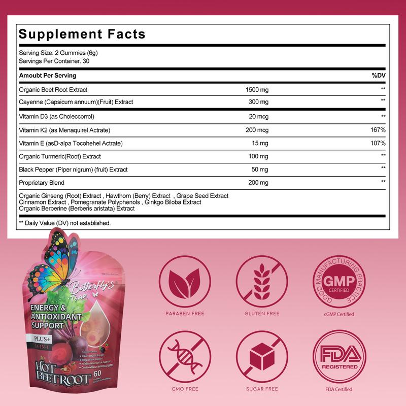 Butterfly Tear Spicy Beetroot Gummies – 14-in-1 Supplement, 60 Count