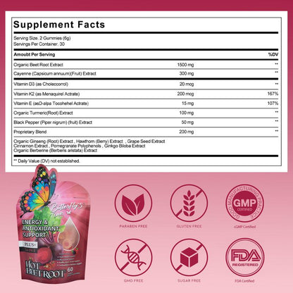 Butterfly Tear Spicy Beetroot Gummies – 14-in-1 Supplement, 60 Count