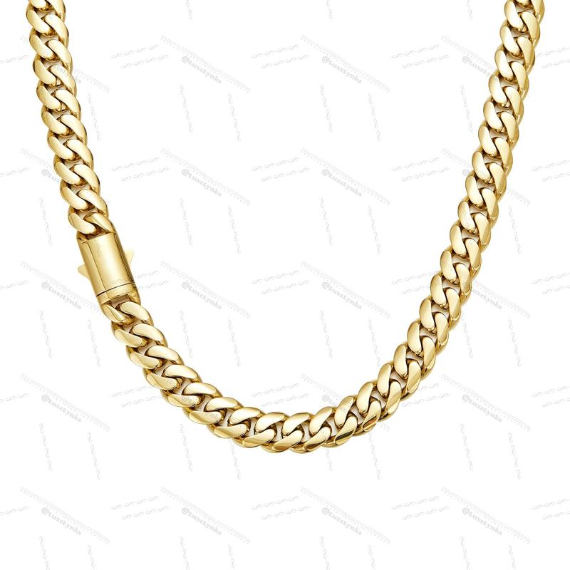 14K gold-plated Cuban necklace or bracelet | The latest electroplating gold-plating process for rust prevention| Miami hip-hop style fashion items| The best gift for men and women| Couples' style| 6mm/8mm/10mm/12mm/14mm