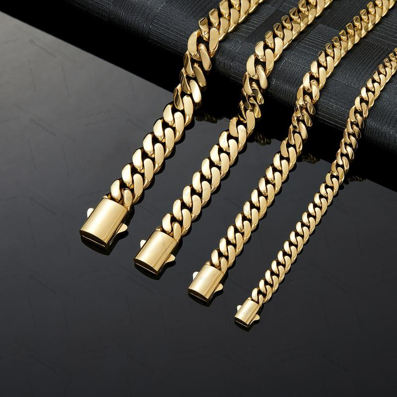 14K gold-plated Cuban necklace or bracelet | The latest electroplating gold-plating process for rust prevention| Miami hip-hop style fashion items| The best gift for men and women| Couples' style| 6mm/8mm/10mm/12mm/14mm