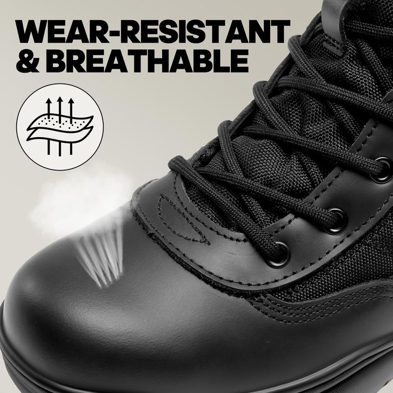 【fathersday】NORTIV 8 TROOPER Men's Military Tactical Boots - Breathable Soft Leather Round Toe Black Boots for Men Work Boots for Men Walking Shoes Boy Footwear Closed Workboots Bota Sand tiktokshopspringglowup,summerwins,father'sdaygifts