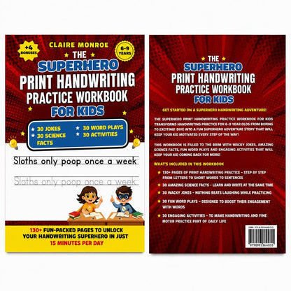 Claire Monroe - Superhero Handwriting Workbook for Kids Ages 6–9 | 130+ Pages of Letters, Words & Fun Activities | Adventure-Style Learning | Bundle Options Available