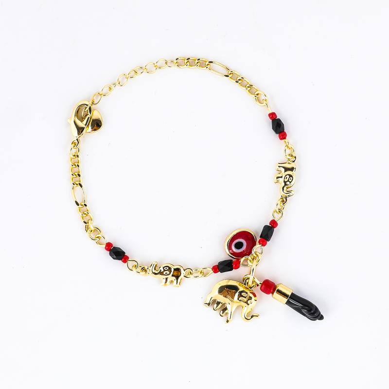 Trendytry 14K Real Gold Plated Elephant Evil Eye Bracelet Jewelry Adjustable Hypoallergenic Bohemian Style Bracelet for Women