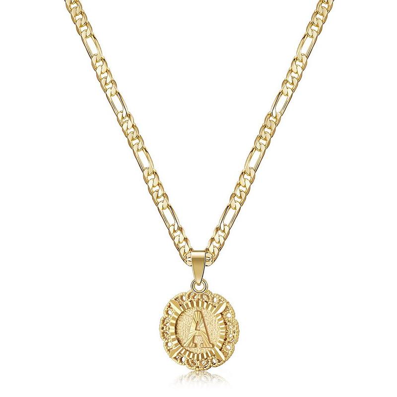 KissYan 14K Yellow Gold Plated Initial Necklace with Round Letter Pendant, Capital Monogram Alphabets A-Z, Unisex Casual Accessory