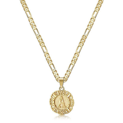 KissYan 14K Yellow Gold Plated Initial Necklace with Round Letter Pendant, Capital Monogram Alphabets A-Z, Unisex Casual Accessory