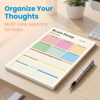 ADHD Brain Dump Planner Notepad, 50 Tear-Off Sheets 8.5 x 6.5\", Multi-Section Daily Organizer for Work & Personal To-Do Lists, Priorities & Schedules, Focus Workbook Perfect Holiday Gift, Research