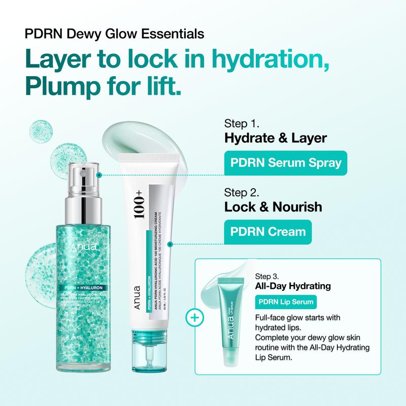 [Anua] PDRN Dewy Glow Essential Duo & Trio Set  | For Plumper and Youthful-Looking Skin, Collagen Care | PDRN Cream, PDRN Collagen Facial Serum Spray, Lip Balm for Lifting & Firming Skin Care, Rejuvenating skin, Korean Skincare