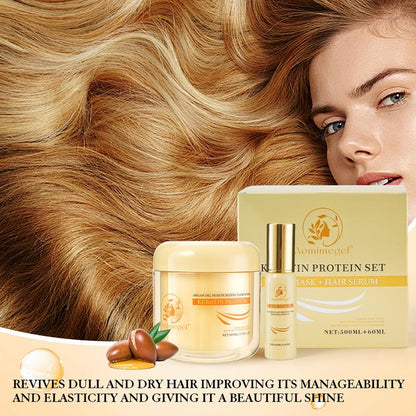 Aomimegel Collagen Hair Treatment Deep Repair Moisturizing Hair Mask, rich in collagen and glycerin set, suitable for all dry and damaged hair types, capacity 500ml + 60ml