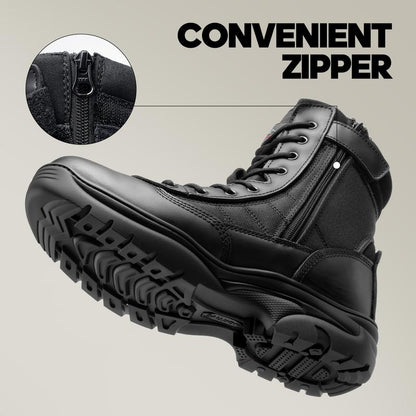 【fathersday】NORTIV 8 TROOPER Men's Military Tactical Boots - Breathable Soft Leather Round Toe Black Boots for Men Work Boots for Men Walking Shoes Boy Footwear Closed Workboots Bota Sand tiktokshopspringglowup,summerwins,father'sdaygifts