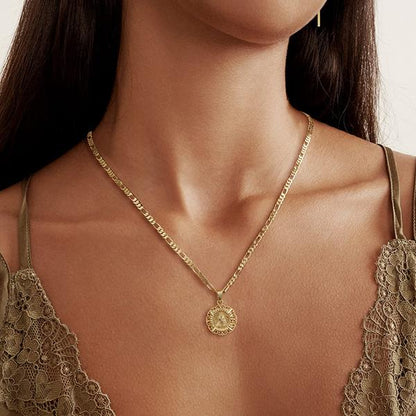 KissYan 14K Yellow Gold Plated Initial Necklace with Round Letter Pendant, Capital Monogram Alphabets A-Z, Unisex Casual Accessory