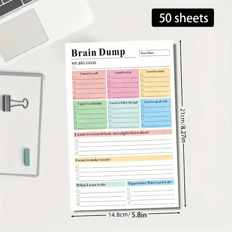 ADHD Brain Dump Planner Notepad, 50 Tear-Off Sheets 8.5 x 6.5\", Multi-Section Daily Organizer for Work & Personal To-Do Lists, Priorities & Schedules, Focus Workbook Perfect Holiday Gift, Research