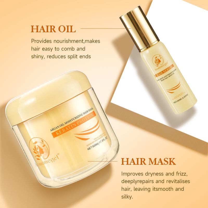 Aomimegel Collagen Hair Treatment Deep Repair Moisturizing Hair Mask, rich in collagen and glycerin set, suitable for all dry and damaged hair types, capacity 500ml + 60ml