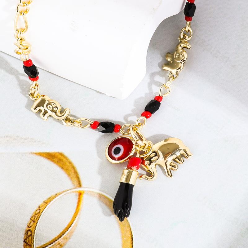 Trendytry 14K Real Gold Plated Elephant Evil Eye Bracelet Jewelry Adjustable Hypoallergenic Bohemian Style Bracelet for Women