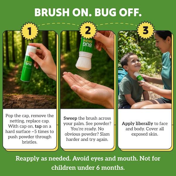 Bug Brush by Sol Brush, DEET-Free Mosquito Repellent Powder, Plant-Based Brush-On