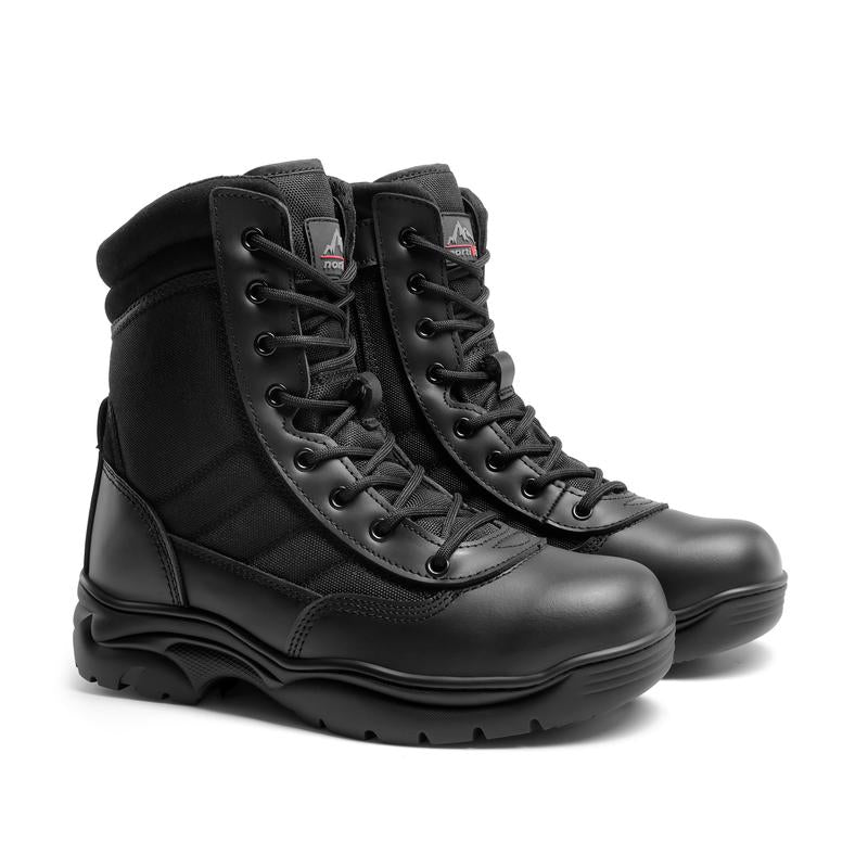 【fathersday】NORTIV 8 TROOPER Men's Military Tactical Boots - Breathable Soft Leather Round Toe Black Boots for Men Work Boots for Men Walking Shoes Boy Footwear Closed Workboots Bota Sand tiktokshopspringglowup,summerwins,father'sdaygifts